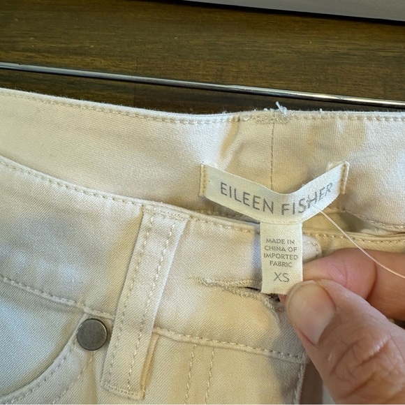 Eileen Fisher Color Block Side Stripe Bone Cream Tan Pants Cotton Coastal Clean - Picture 11 of 11